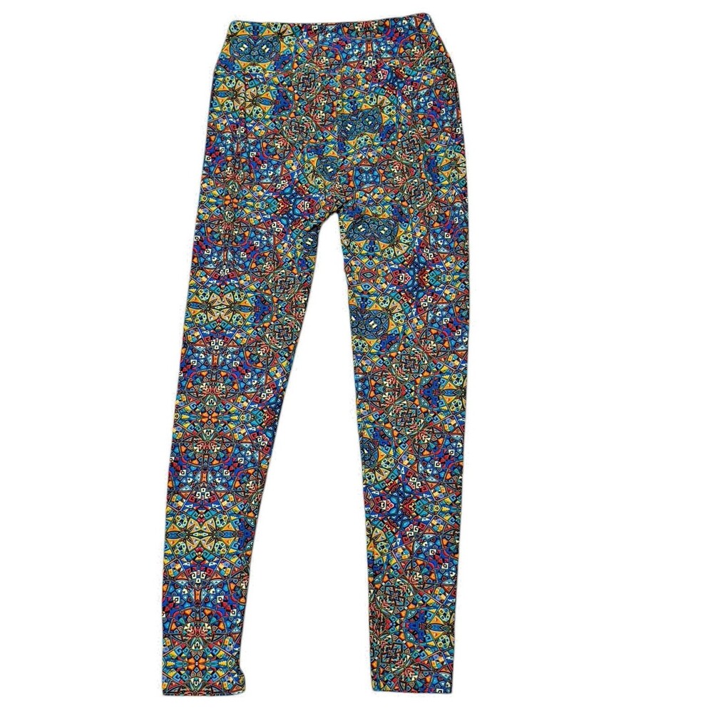 Lularoe Psychedelic Kaleidoscope Leggings Mid Rise Ankle Stretch O/S Hippie Girl